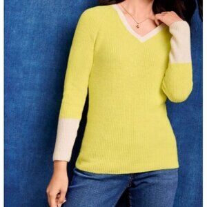 Talbots Womans 0X Varsity Preppy V-Neck Yellow Pullover Sweater